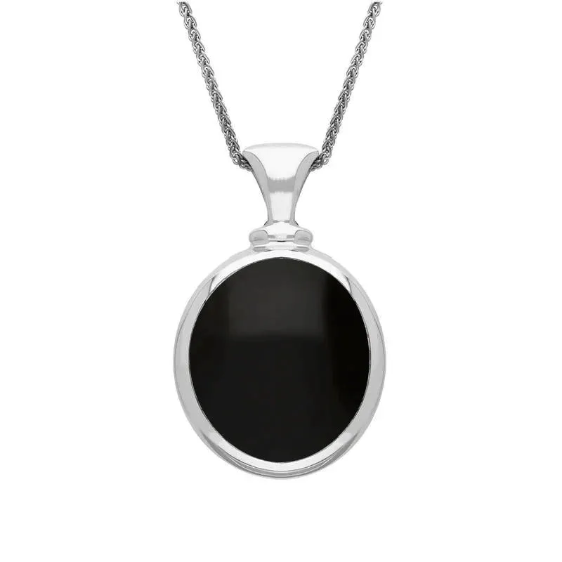 Sterling Silver Whitby Jet White Mother Of Pearl Small Double Sided Oval Fob Necklace sold by Jura Watches
