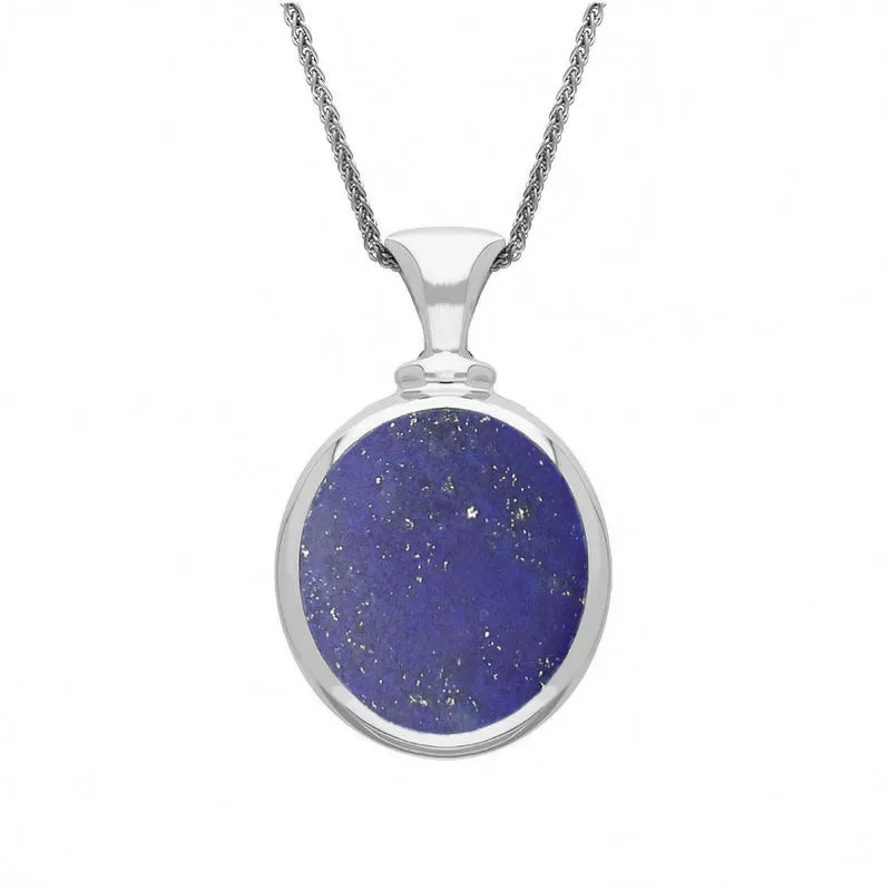 Sterling Silver Whitby Jet Lapis Lazuli Small Double Sided Oval Fob Necklace sold by Jura Watches