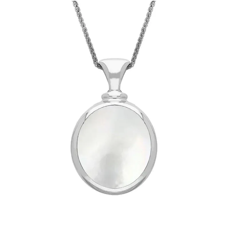 Sterling Silver Blue John White Mother Of Pearl Small Double Sided Oval Fob Necklace sold by Jura Watches