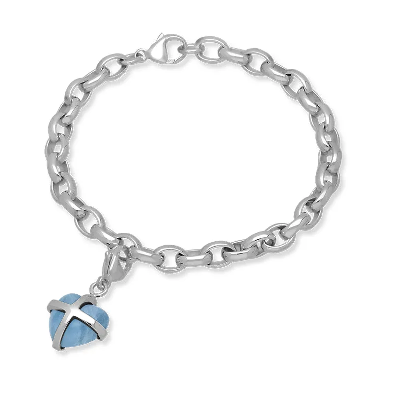 9ct White Gold Aquamarine Small Cross Heart Charm Bracelet sold by Jura Watches