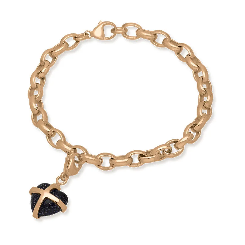 18ct Rose Gold Whitby Jet Small Cross Heart Charm Bracelet sold by Jura Watches