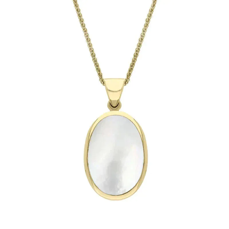 9ct Yellow Gold Whitby Jet White Mother Of Pearl Small Double Sided Fob Necklace sold by Jura Watches
