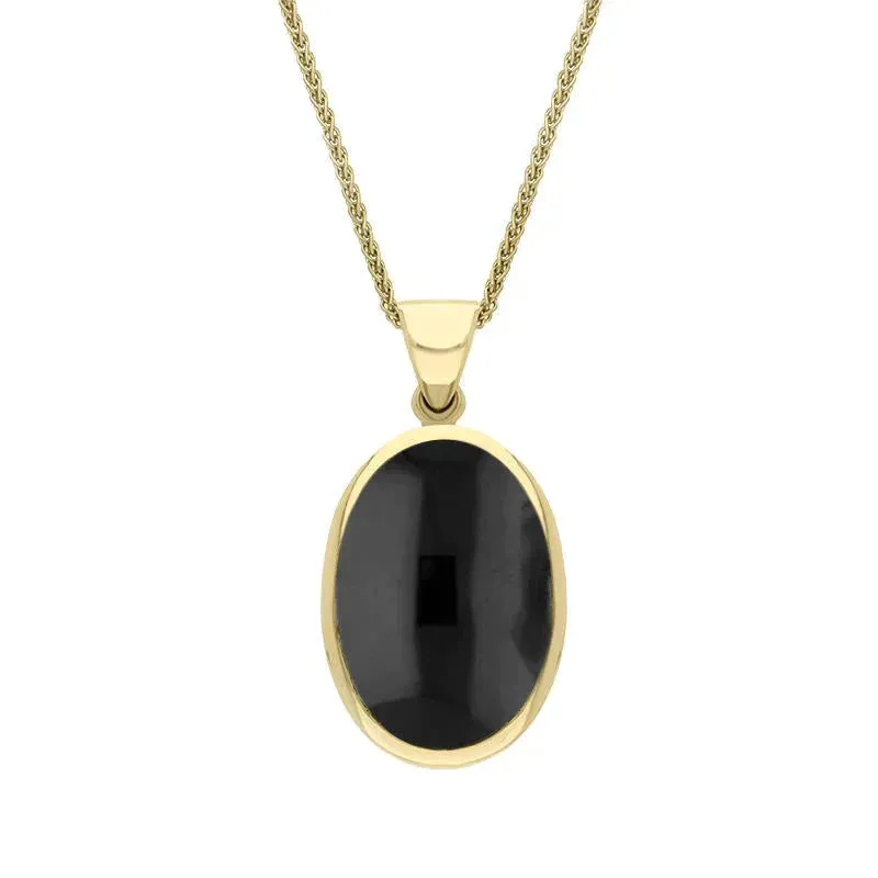9ct Yellow Gold Whitby Jet Blue John Small Double Sided Fob Necklace sold by Jura Watches