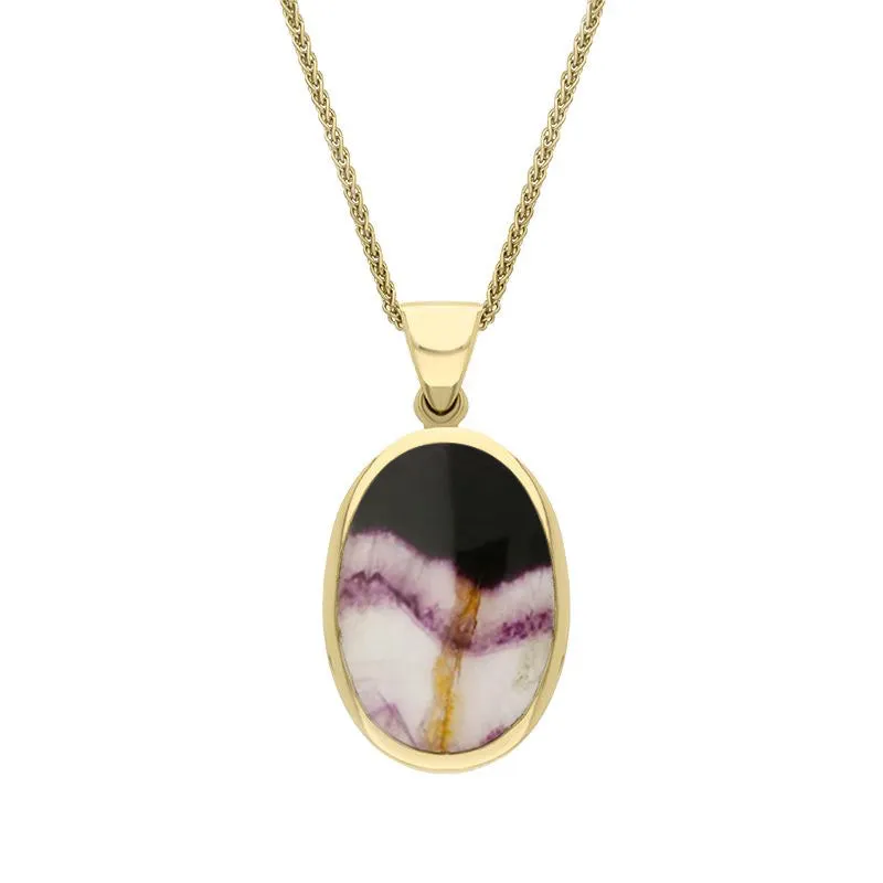 9ct Yellow Gold Blue John White Mother Of Pearl Small Double Sided Fob Necklace sold by Jura Watches