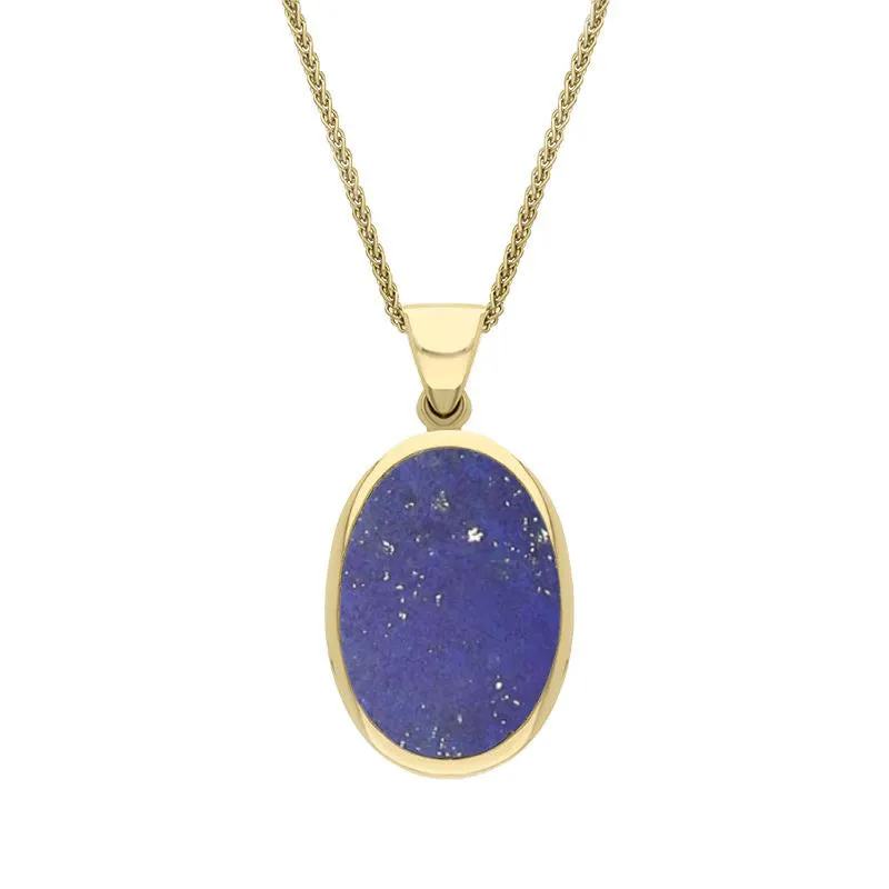 18ct Yellow Gold Whitby Jet Lapis Lazuli Small Double Sided Fob Necklace sold by Jura Watches