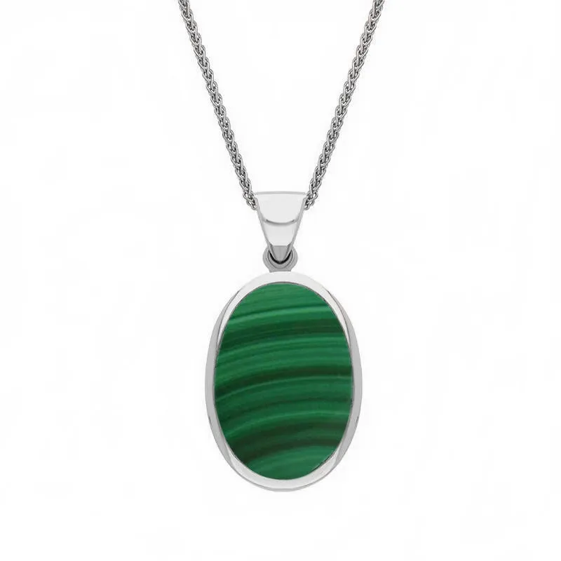 9ct White Gold Whitby Jet Malachite Small Double Sided Fob Necklace sold by Jura Watches