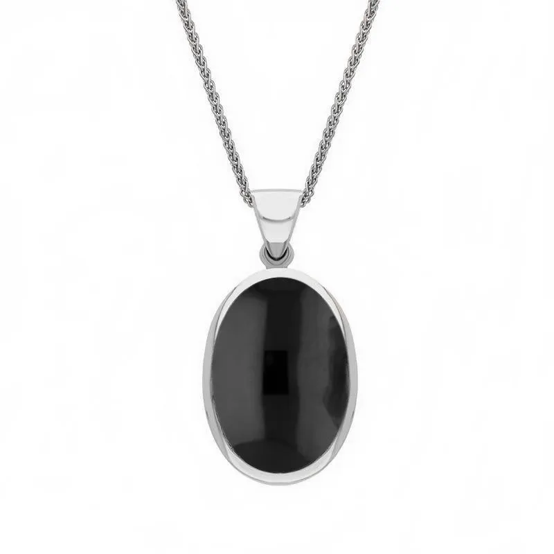 18ct White Gold Whitby Jet Malachite Small Double Sided Fob Necklace sold by Jura Watches product image thumbnail 2
