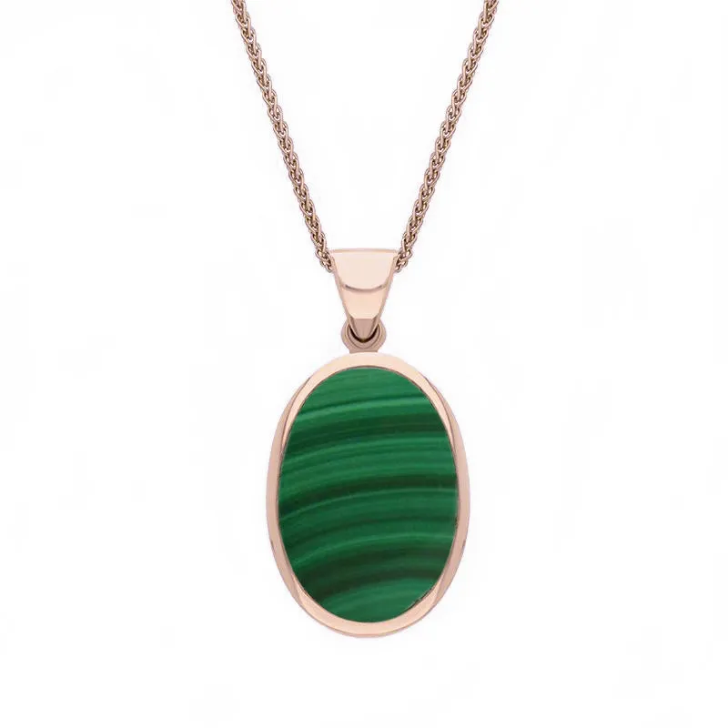 18ct Rose Gold Whitby Jet Malachite Small Double Sided Fob Necklace sold by Jura Watches