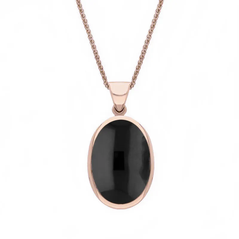 18ct Rose Gold Whitby Jet Blue John Small Double Sided Fob Necklace sold by Jura Watches