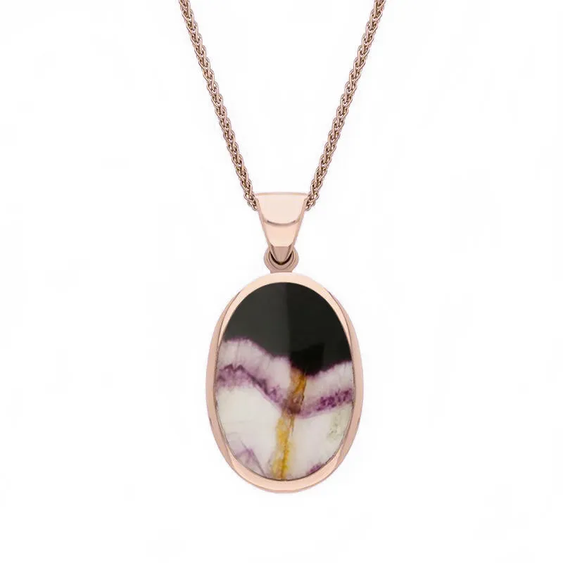 18ct Rose Gold Blue John White Mother Of Pearl Small Double Sided Fob Necklace sold by Jura Watches