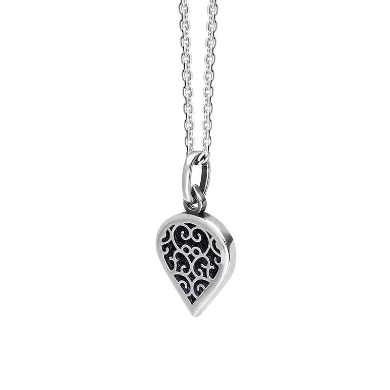 Sterling Silver Blue Goldstone Flore Filigree Small Heart Necklace sold by Jura Watches product image thumbnail 2