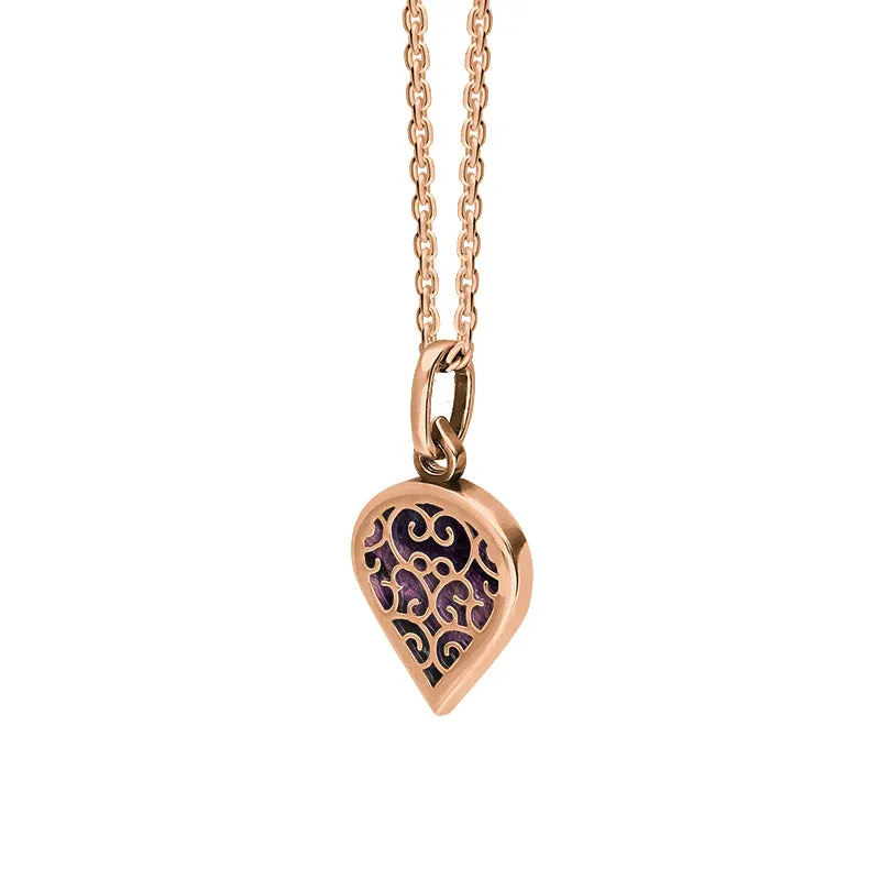 9ct Rose Gold Blue John Flore Filigree Small Heart Necklace sold by Jura Watches product image thumbnail 2