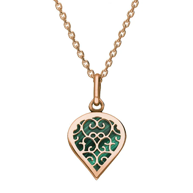 9ct Rose Gold Malachite Flore Filigree Small Heart Necklace sold by Jura Watches