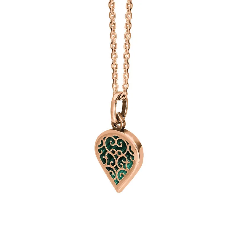 9ct Rose Gold Malachite Flore Filigree Small Heart Necklace sold by Jura Watches product image thumbnail 2
