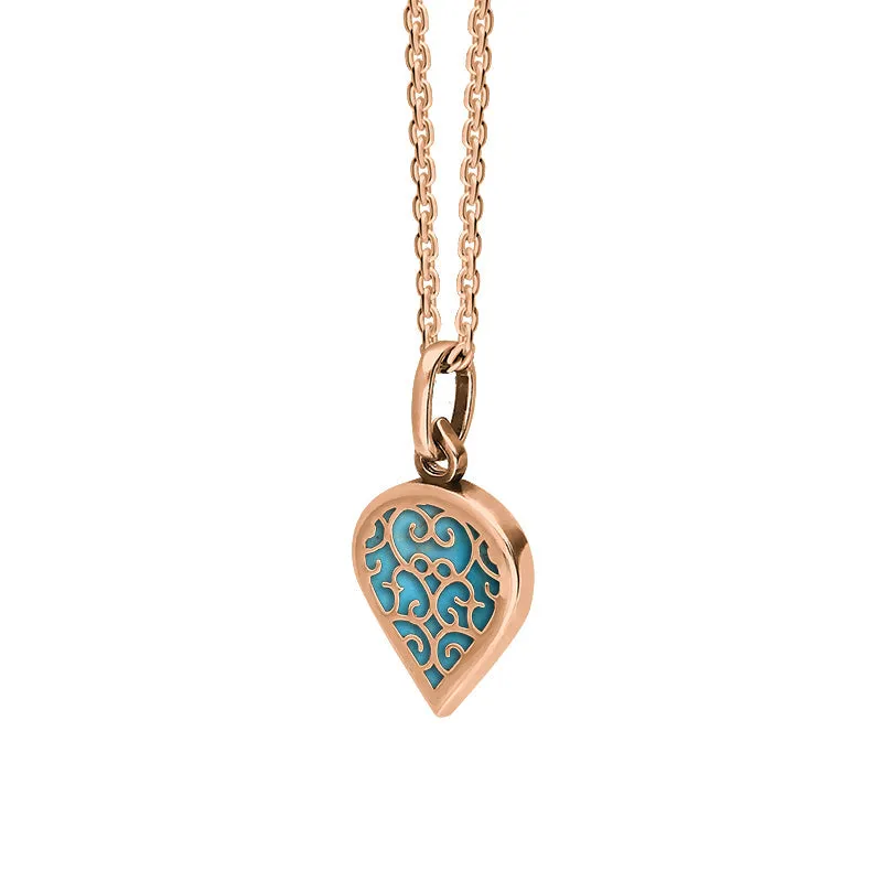 9ct Rose Gold Turquoise Flore Filigree Small Heart Necklace sold by Jura Watches product image thumbnail 2