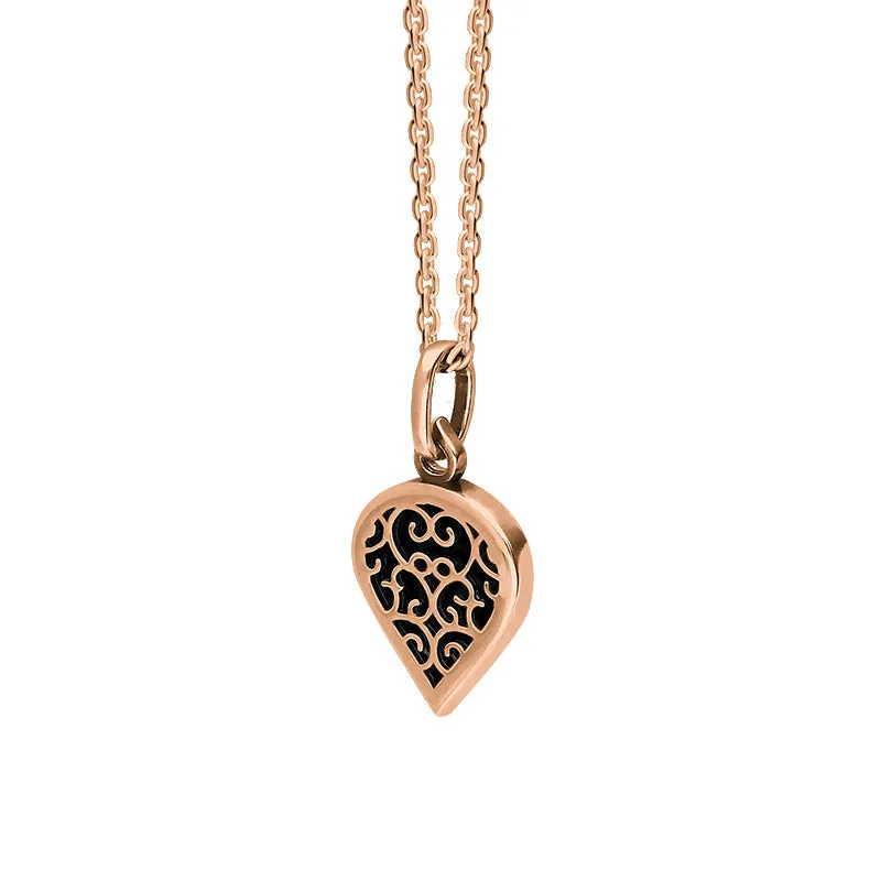 18ct Rose Gold Whitby Jet Flore Filigree Small Heart Necklace sold by Jura Watches product image thumbnail 2