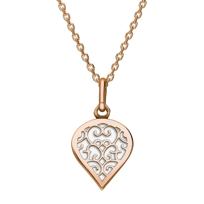 18ct Rose Gold Bauxite Flore Filigree Small Heart Necklace sold by Jura Watches