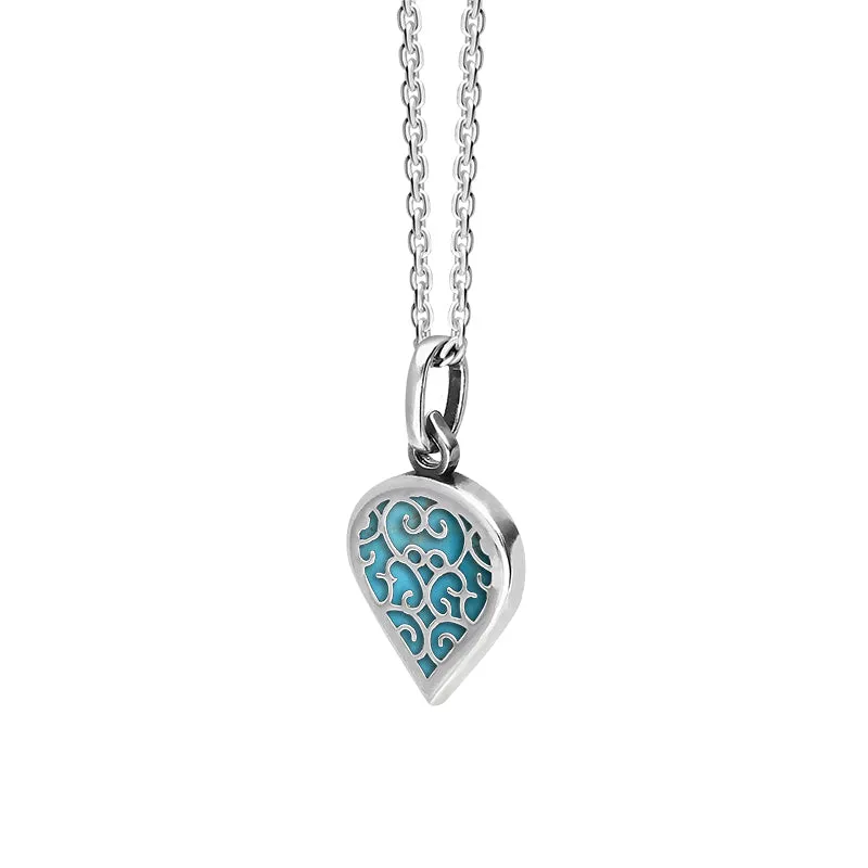 9ct White Gold Turquoise Flore Filigree Small Heart Necklace sold by Jura Watches product image thumbnail 2