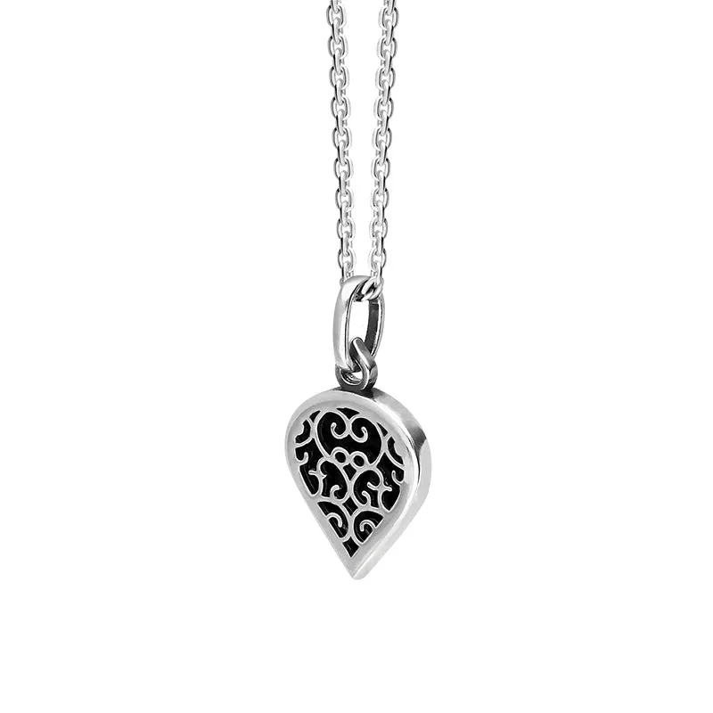18ct White Gold Whitby Jet Flore Filigree Small Heart Necklace sold by Jura Watches product image thumbnail 2