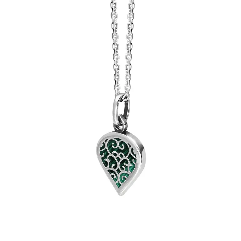 18ct White Gold Malachite Flore Filigree Small Heart Necklace sold by Jura Watches product image thumbnail 2