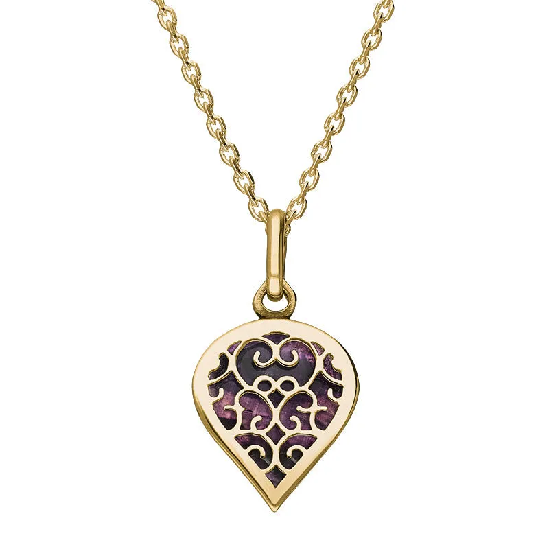 9ct Yellow Gold Blue John Flore Filigree Small Heart Necklace sold by Jura Watches
