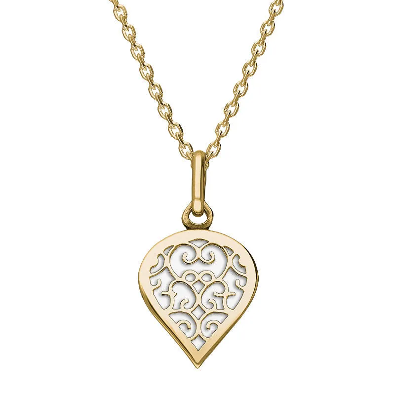 9ct Yellow Gold Bauxite Flore Filigree Small Heart Necklace sold by Jura Watches