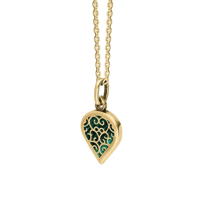 9ct Yellow Gold Malachite Flore Filigree Small Heart Necklace sold by Jura Watches product image thumbnail 2