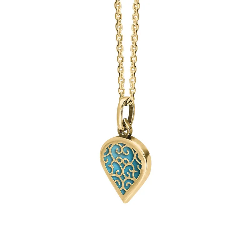 18ct Yellow Gold Turquoise Flore Filigree Small Heart Necklace sold by Jura Watches product image thumbnail 2