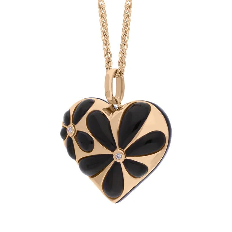 18ct Rose Gold Whitby Jet Diamond Heart Flower Necklace sold by Jura Watches product image thumbnail 2
