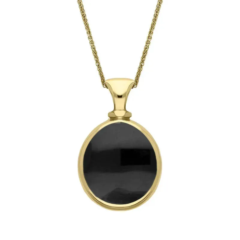 9ct Yellow Gold Whitby Jet Mother Of Pearl Small Double Sided Pear Fob Necklace sold by Jura Watches