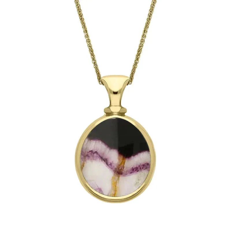 9ct Yellow Gold Whitby Jet Blue John Small Double Sided Pear Fob Necklace sold by Jura Watches