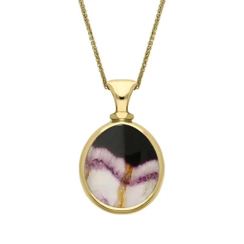 9ct Yellow Gold Blue John Mother Of Pearl Small Double Sided Pear Fob Necklace sold by Jura Watches product image thumbnail 2