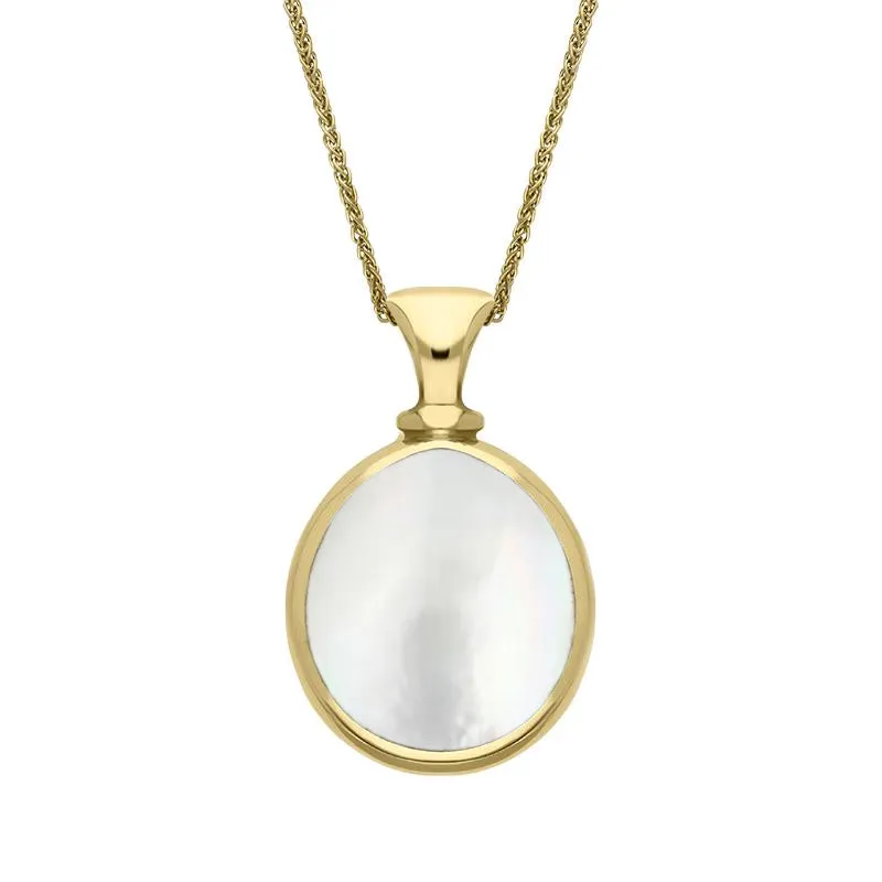 9ct Yellow Gold Blue John Mother Of Pearl Small Double Sided Pear Fob Necklace sold by Jura Watches
