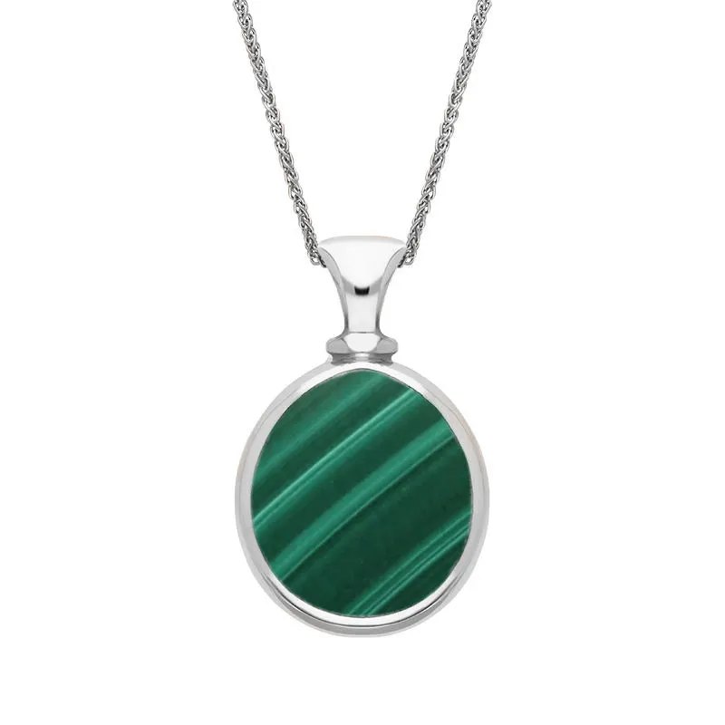 18ct White Gold Whitby Jet Malachite Small Double Sided Pear Fob Necklace sold by Jura Watches
