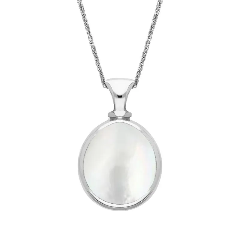 18ct White Gold Blue John Mother Of Pearl Small Double Sided Pear Fob Necklace sold by Jura Watches