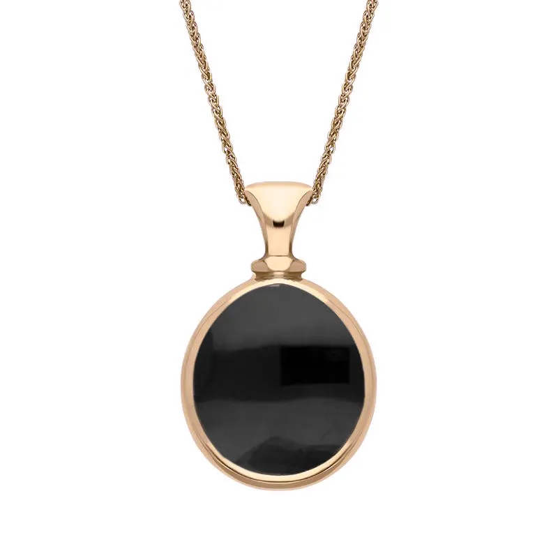 18ct Rose Gold Whitby Jet Mother Of Pearl Small Double Sided Pear Fob Necklace sold by Jura Watches