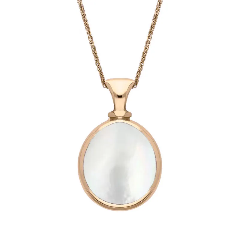 18ct Rose Gold Blue John Mother Of Pearl Small Double Sided Pear Fob Necklace sold by Jura Watches