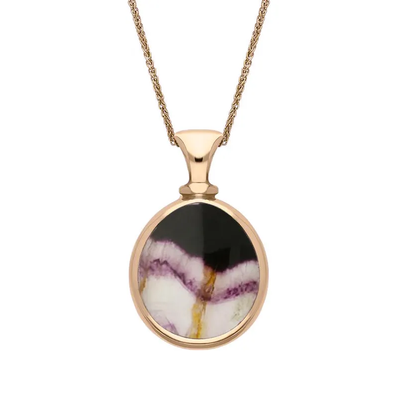 18ct Rose Gold Whitby Jet Blue John Small Double Sided Pear Fob Necklace sold by Jura Watches