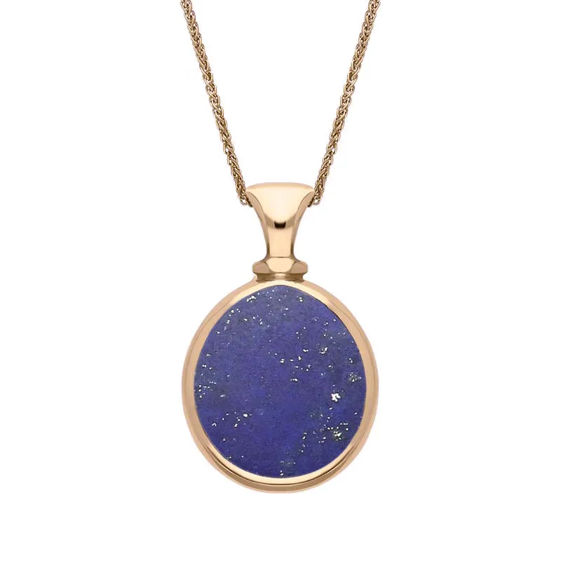 9ct Rose Gold Whitby Jet Lapis Lazuli Small Double Sided Pear Fob Necklace sold by Jura Watches
