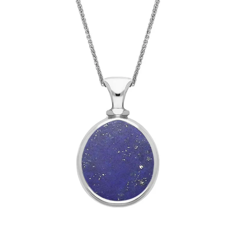 Sterling Silver Whitby Jet Lapis Lazuli Small Double Sided Pear Fob Necklace sold by Jura Watches