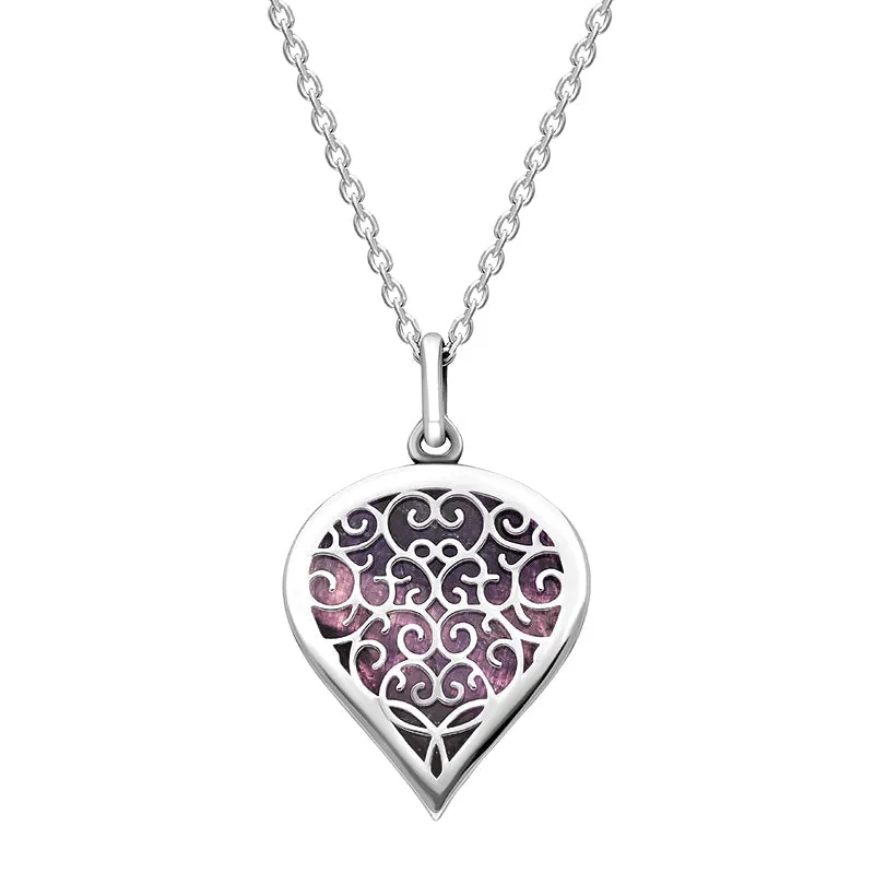 9ct White Gold Blue John Flore Filigree Medium Heart Necklace sold by Jura Watches