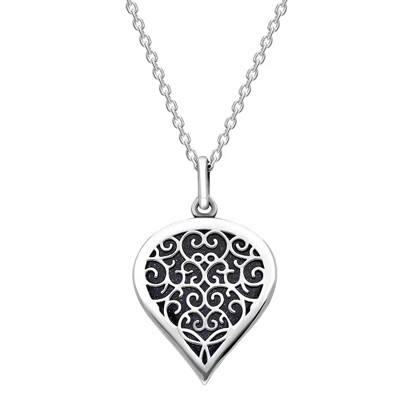 9ct White Gold Blue Goldstone Flore Filigree Medium Heart Necklace sold by Jura Watches