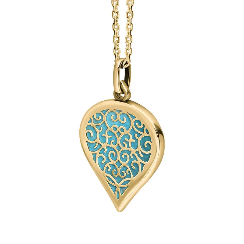 9ct Yellow Gold Turquoise Flore Filigree Medium Heart Necklace sold by Jura Watches product image thumbnail 2