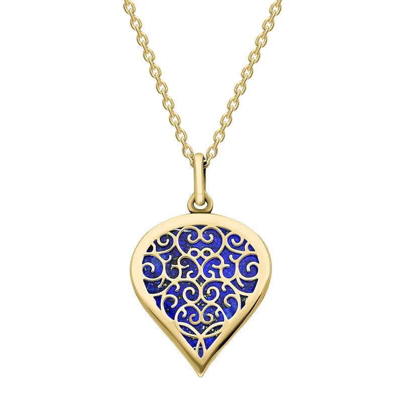 9ct Yellow Gold Lapis Lazuli Flore Filigree Medium Heart Necklace sold by Jura Watches