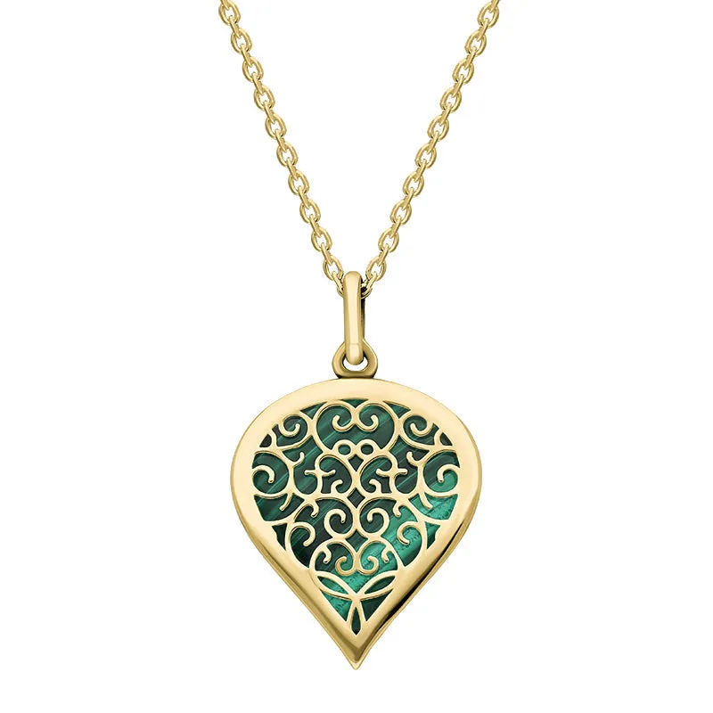 9ct Yellow Gold Malachite Flore Filigree Medium Heart Necklace sold by Jura Watches