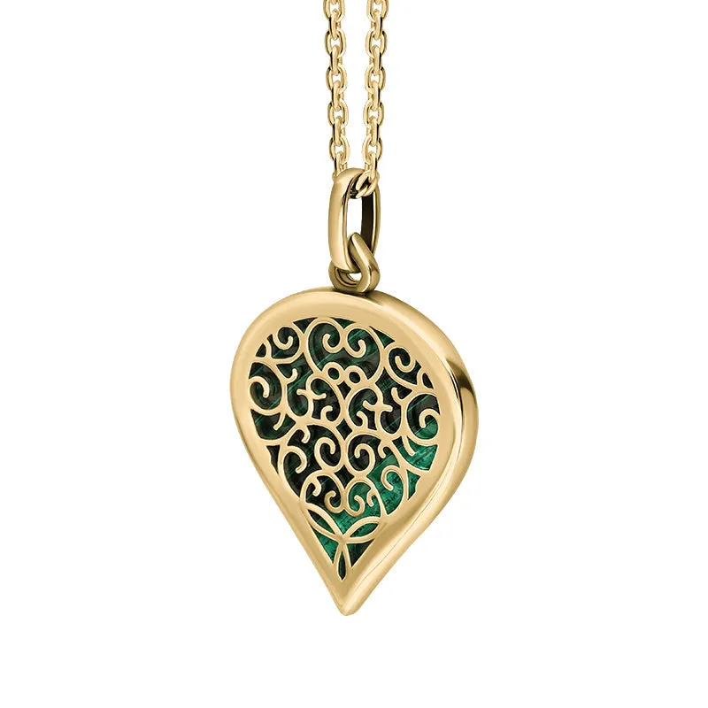 9ct Yellow Gold Malachite Flore Filigree Medium Heart Necklace sold by Jura Watches product image thumbnail 2