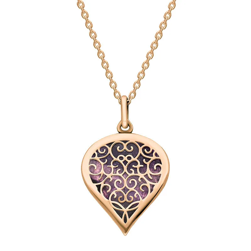 9ct Rose Gold Blue John Flore Filigree Medium Heart Necklace sold by Jura Watches