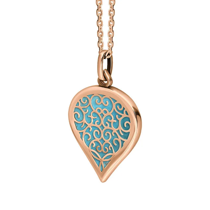 9ct Rose Gold Turquoise Flore Filigree Medium Heart Necklace sold by Jura Watches product image thumbnail 2