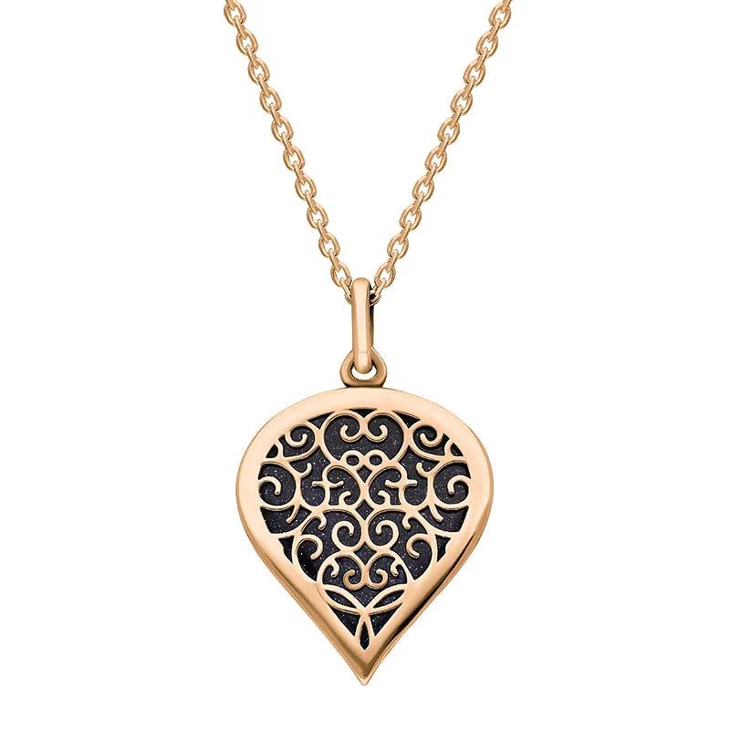9ct Rose Gold Blue Goldstone Flore Filigree Medium Heart Necklace sold by Jura Watches