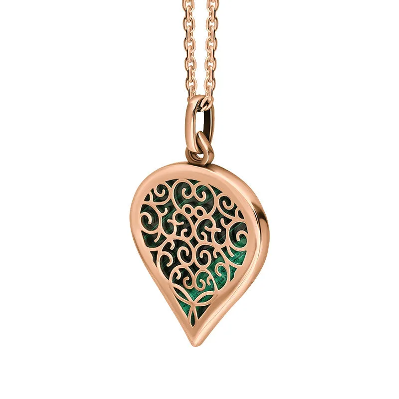 9ct Rose Gold Malachite Flore Filigree Medium Heart Necklace sold by Jura Watches product image thumbnail 2